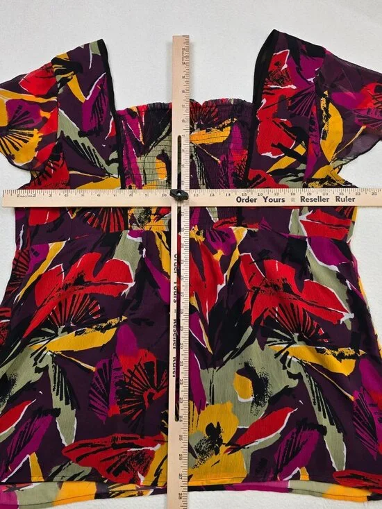 Lane Bryant 18/20 Womens Blouse Multicolor Floral Short Sleeve Top - Picture 3 of 3